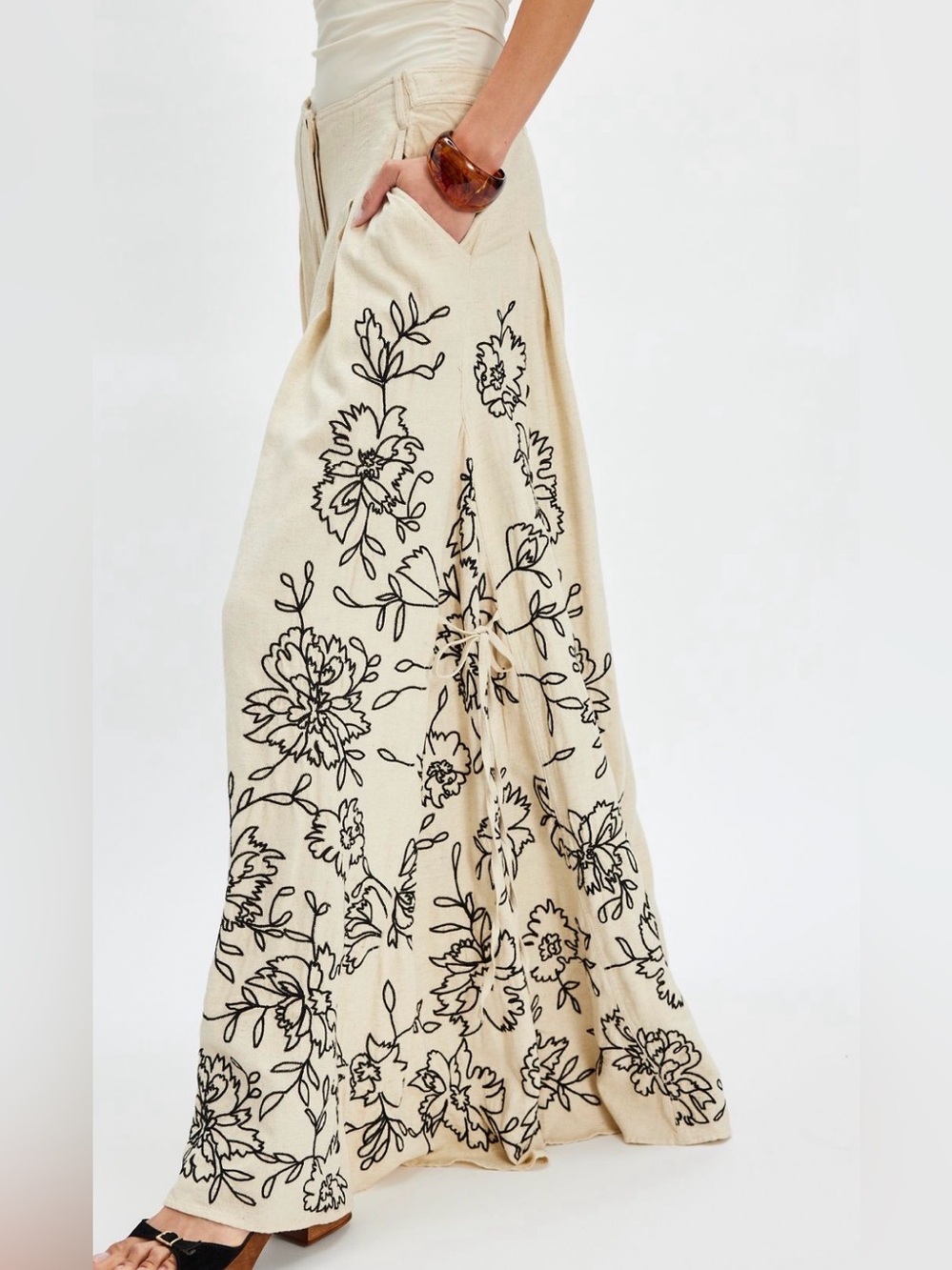 Free People What You Know Embroidered Wide-Leg Pants Sz: L - Picture 3 of 13